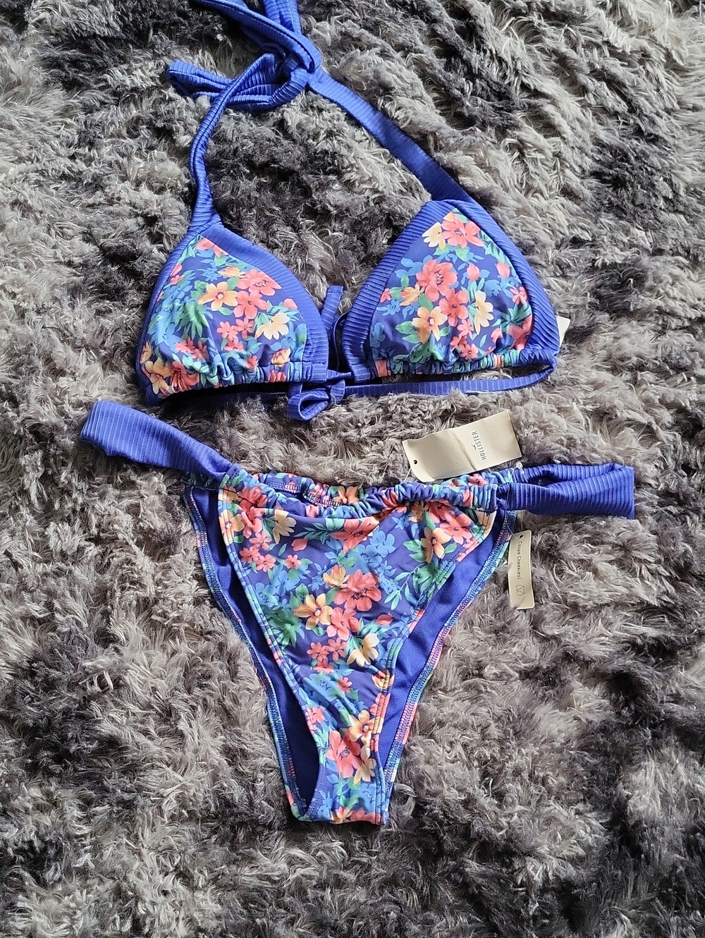 NWT Hollister Blue Floral Triangle Bikini Set